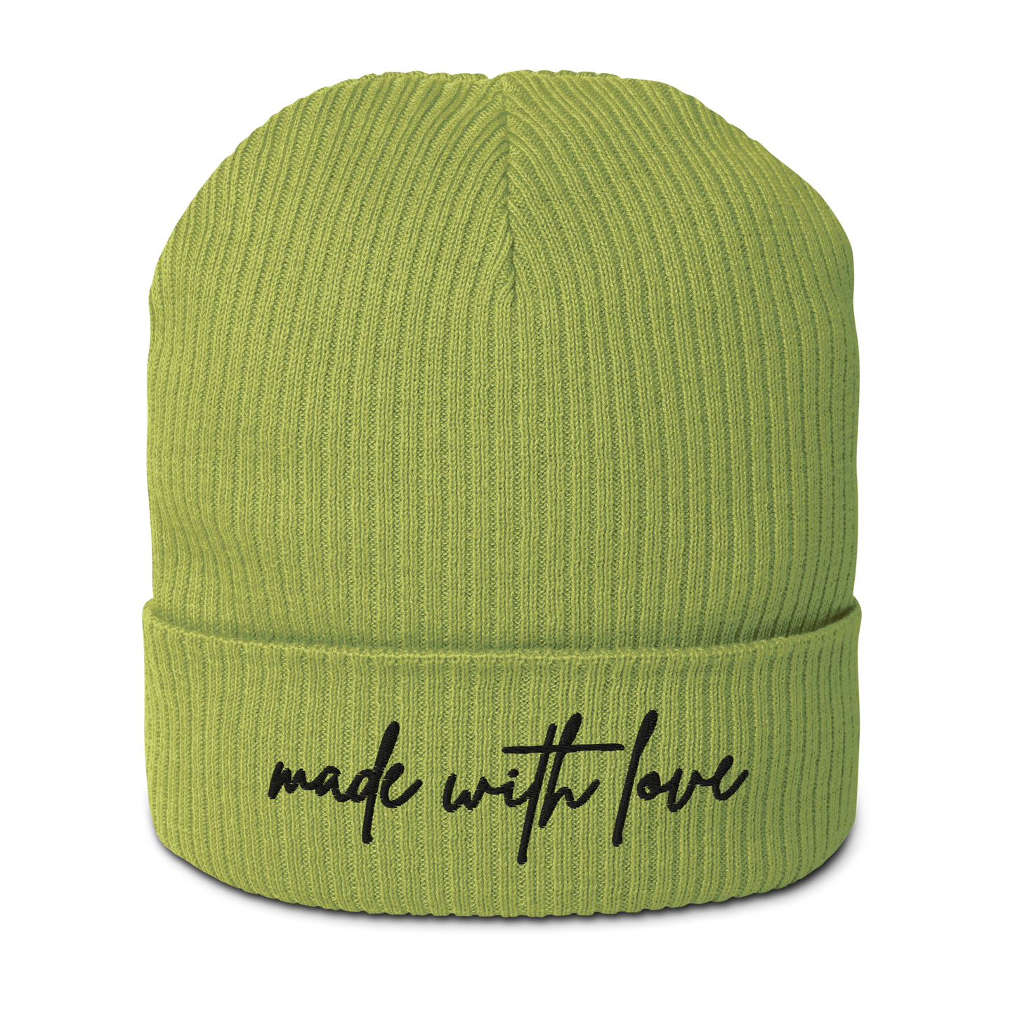 Made with Love Unisex Organic Ribbed Beanie Embroidered Black