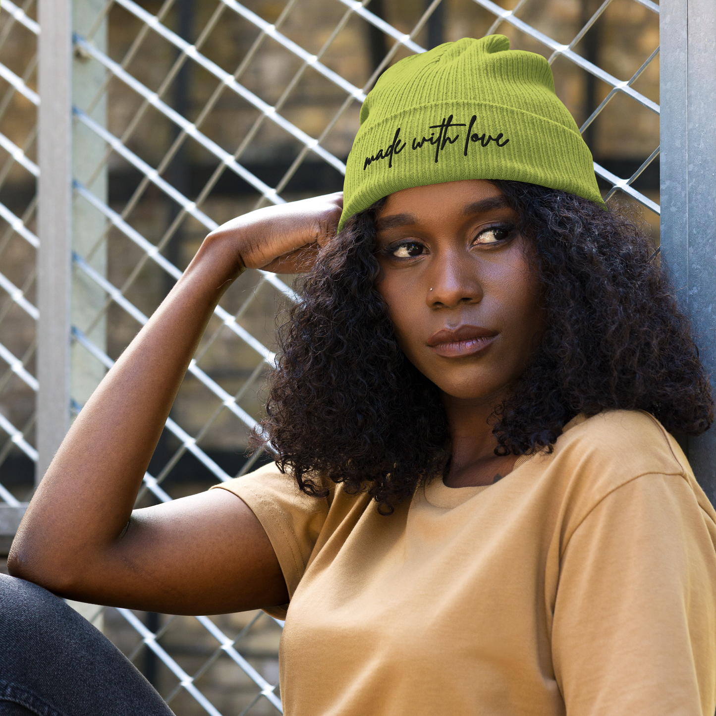 Made with Love Unisex Organic Ribbed Beanie Embroidered Black