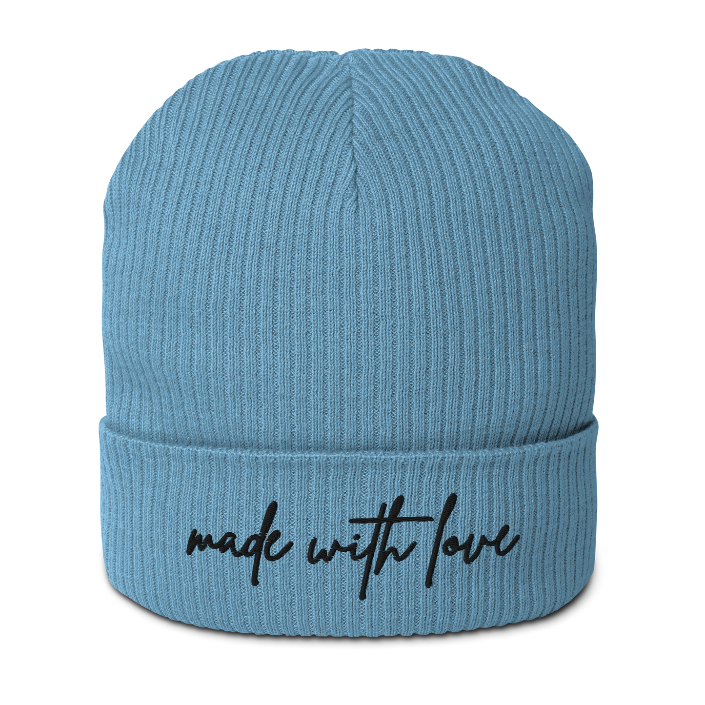 Made with Love Unisex Organic Ribbed Beanie Embroidered Black