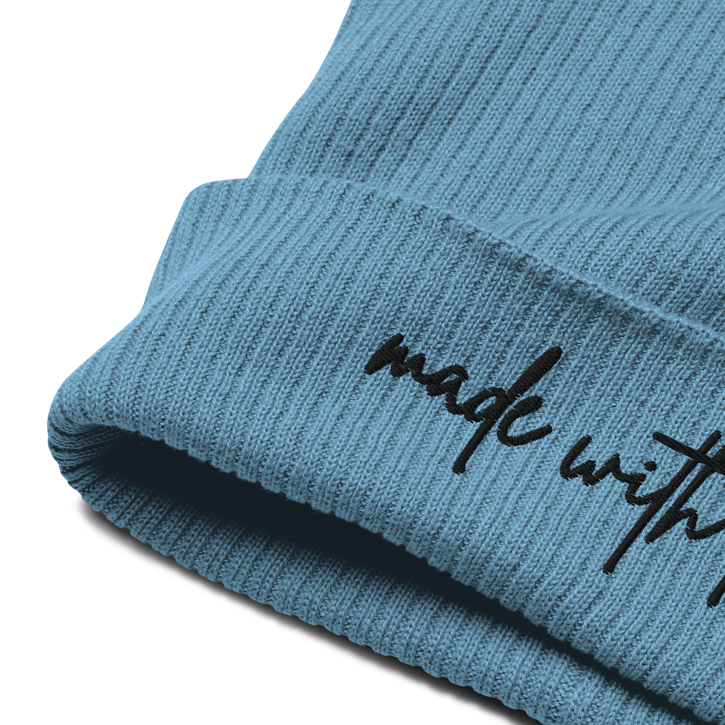 Made with Love Unisex Organic Ribbed Beanie Embroidered Black