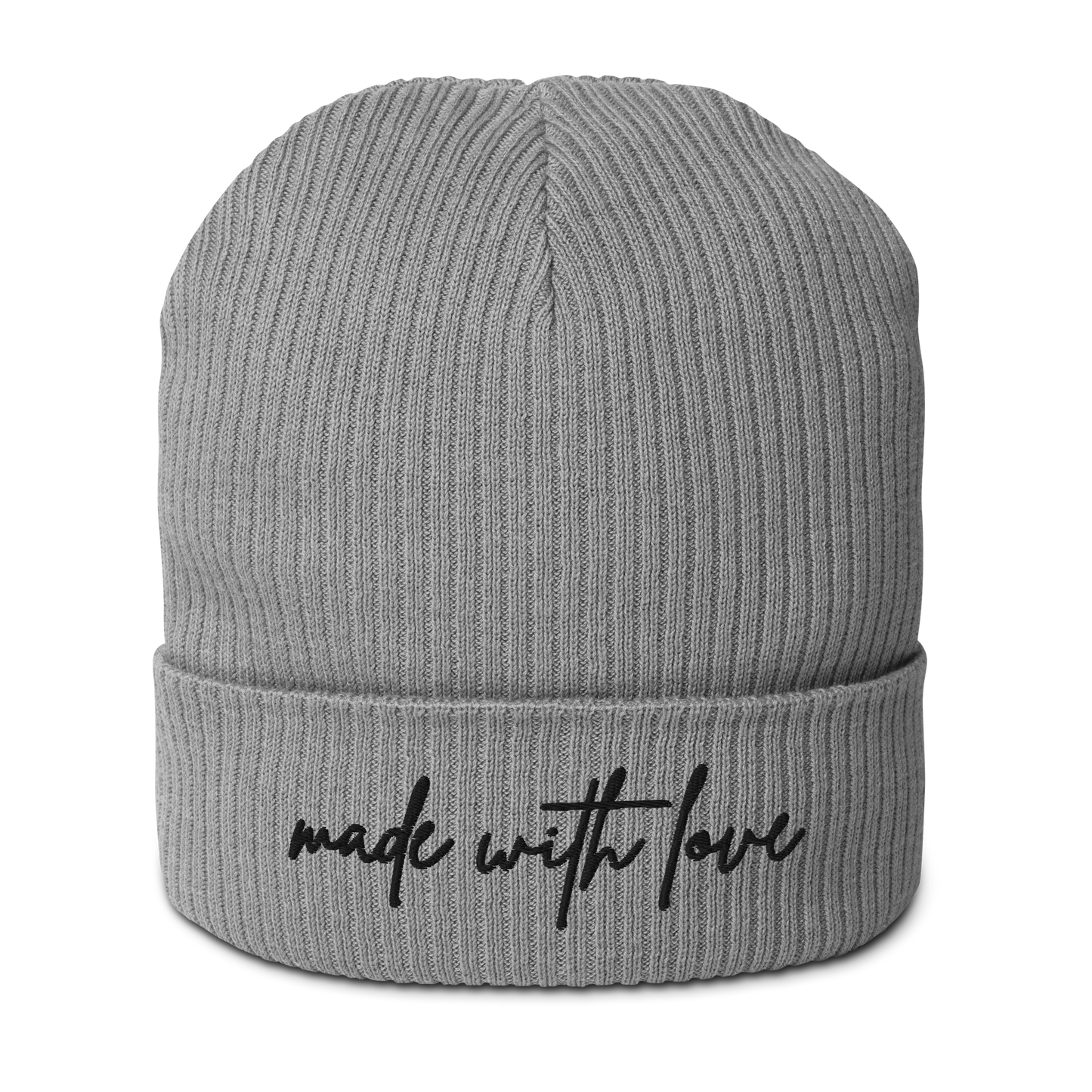 Made with Love Unisex Organic Ribbed Beanie Embroidered Black