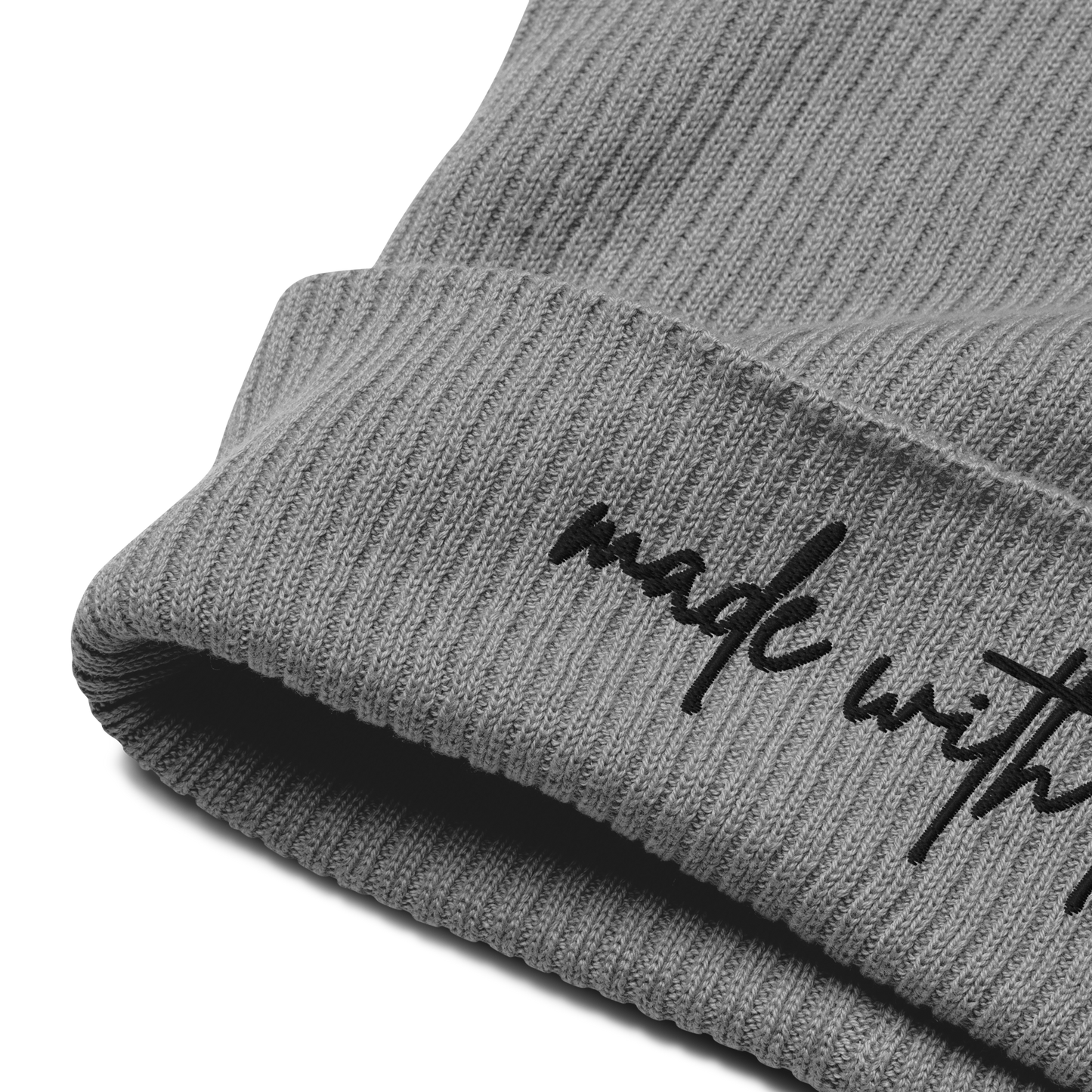 Made with Love Unisex Organic Ribbed Beanie Embroidered Black