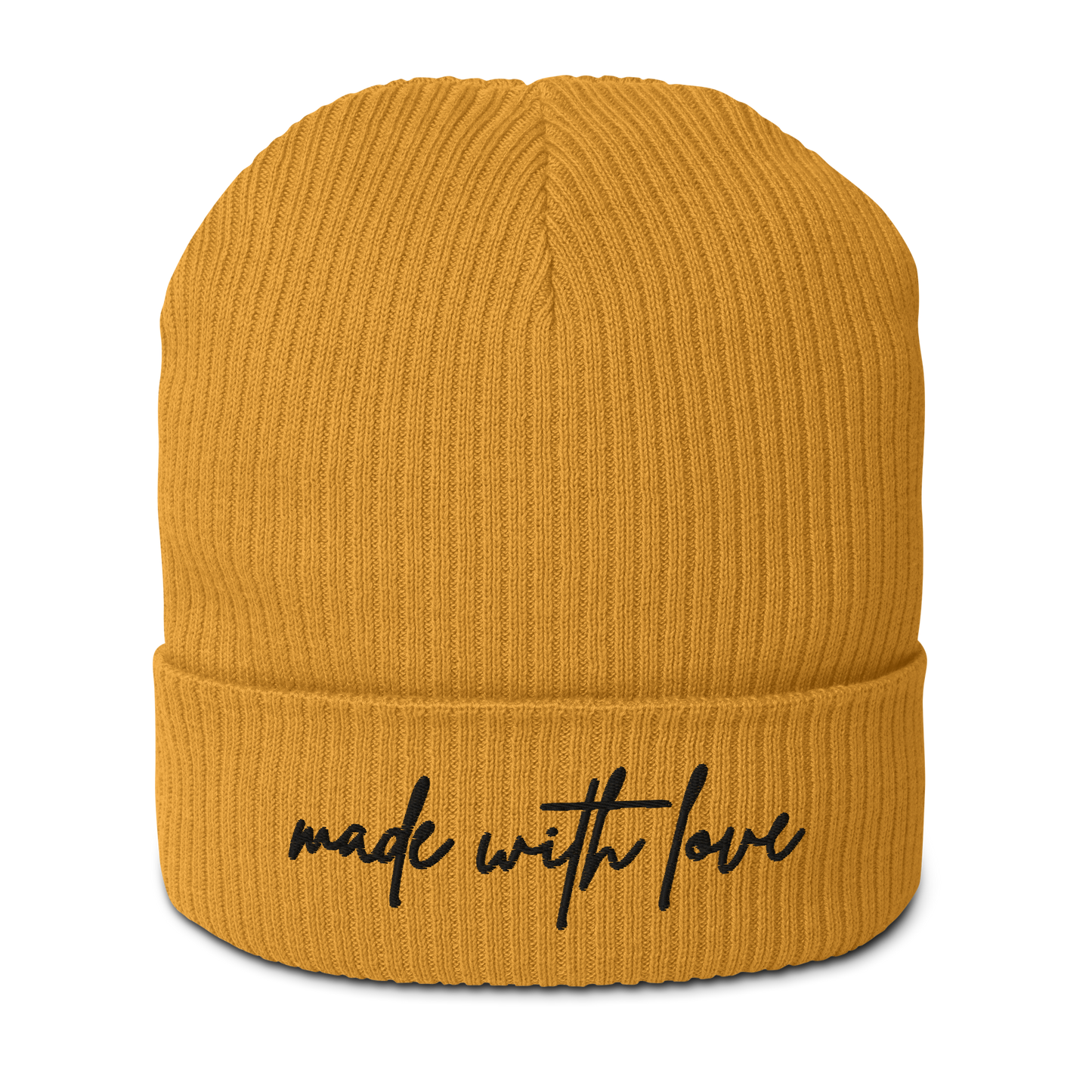 Made with Love Unisex Organic Ribbed Beanie Embroidered Black