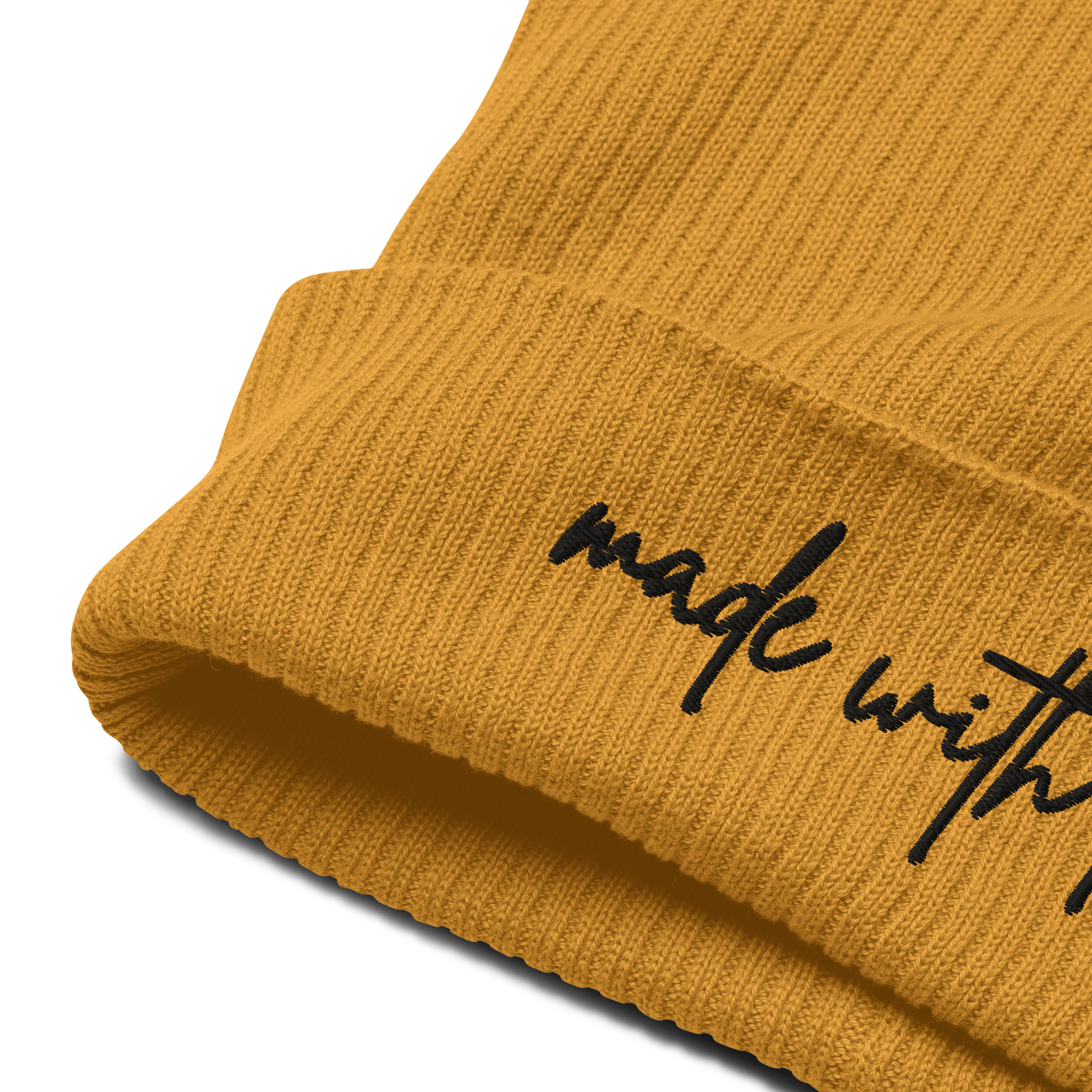 Made with Love Unisex Organic Ribbed Beanie Embroidered Black