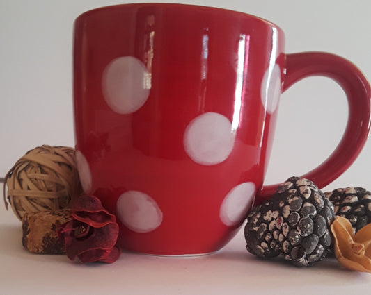 Polka Dot Mug Red White 12oz