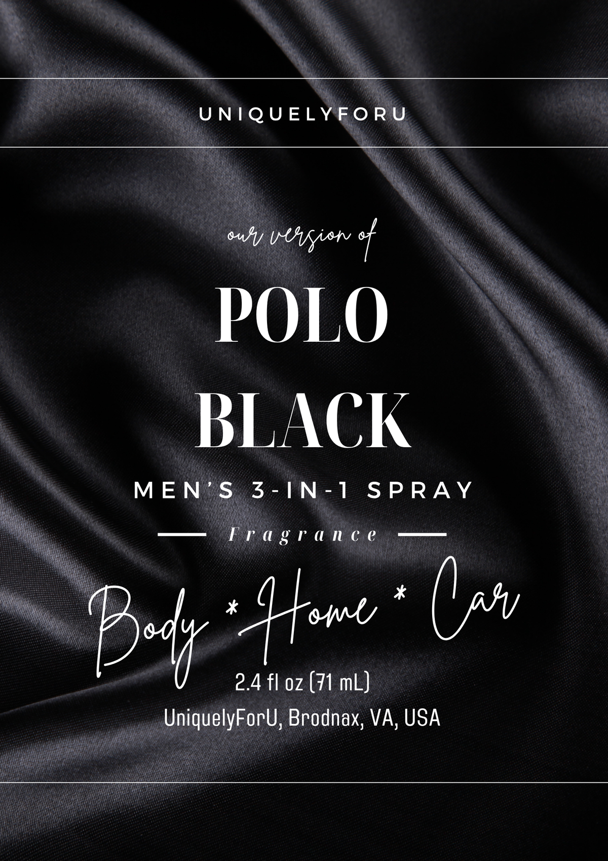 Polo Black Type Men's 3-in-1 Spray – For Body, Home, and Car 2.4 fl oz