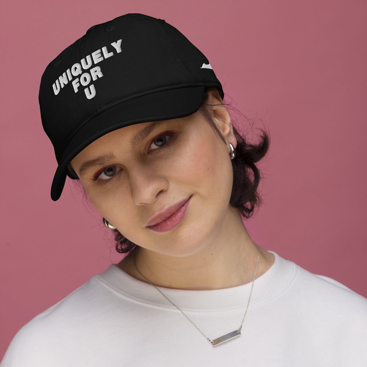 UniquelyForU Stacked Organic Dad Hat Embroidered White