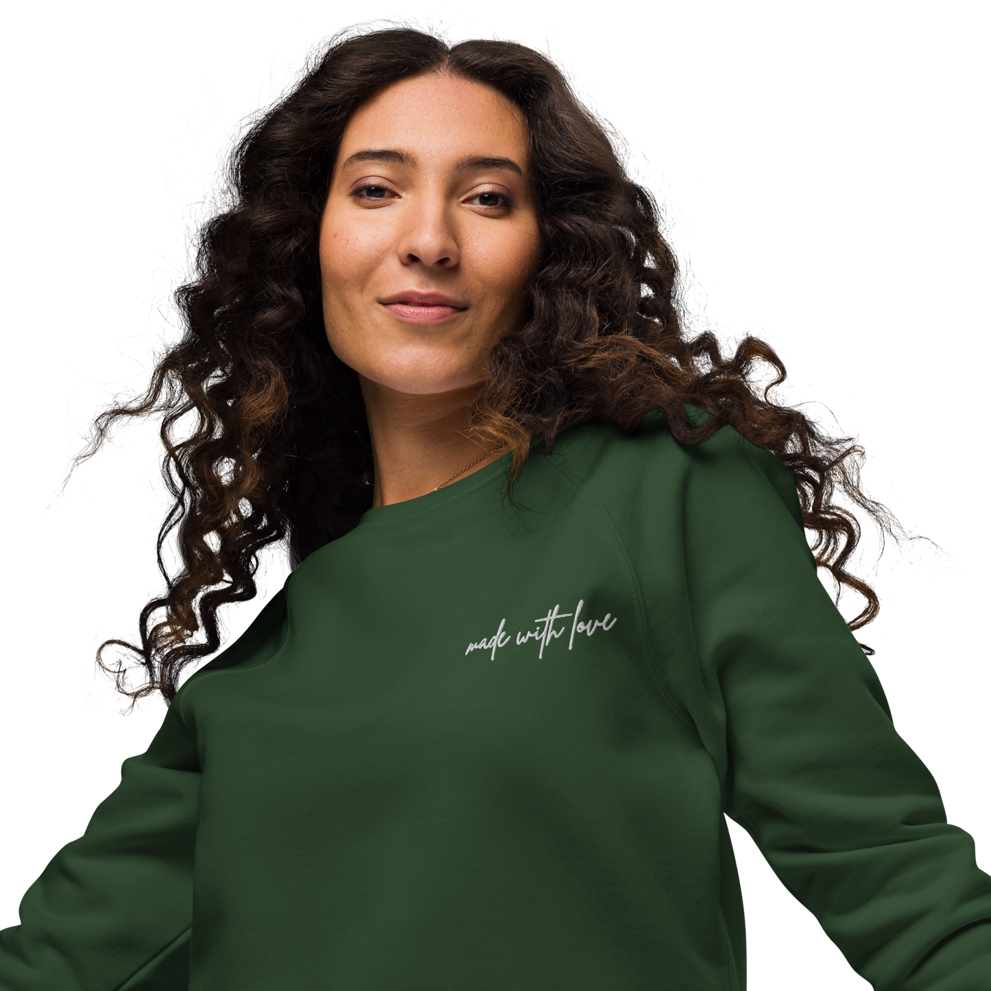 Made with Love Unisex Organic Raglan Sweatshirt Embroidered