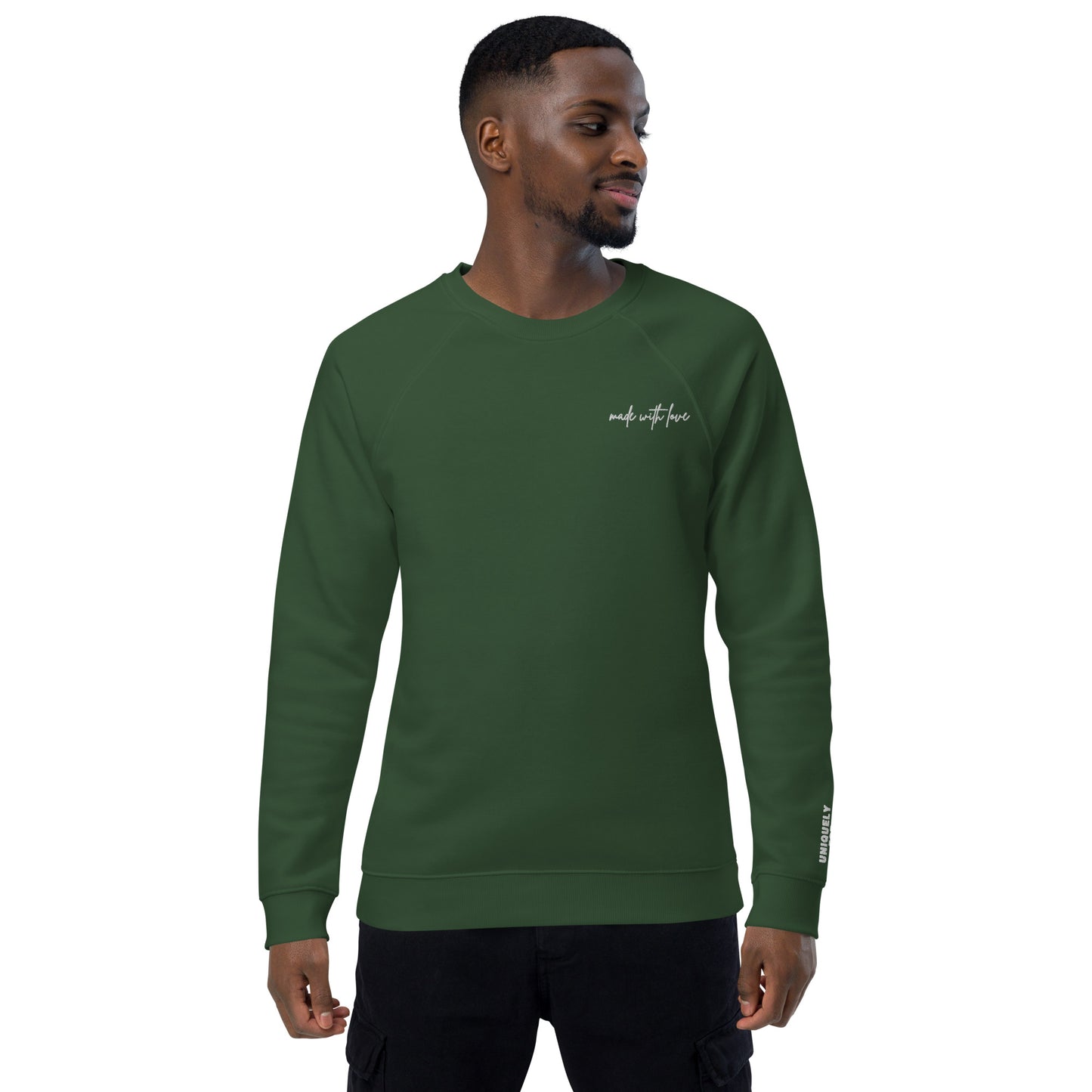 Made with Love Unisex Organic Raglan Sweatshirt Embroidered